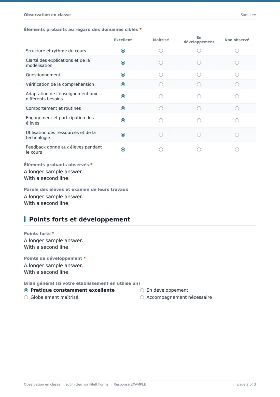 Observation en classe — exemple de réponse au format PDF, page 2 sur 3