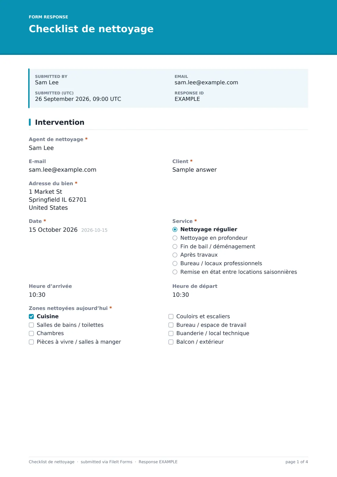 Checklist de nettoyage — exemple de réponse au format PDF, page 1 sur 4