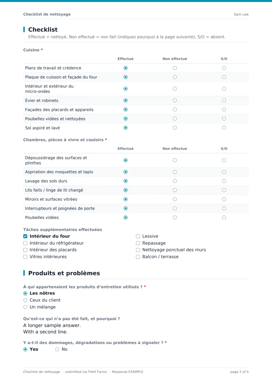 Checklist de nettoyage — exemple de réponse au format PDF, page 2 sur 4