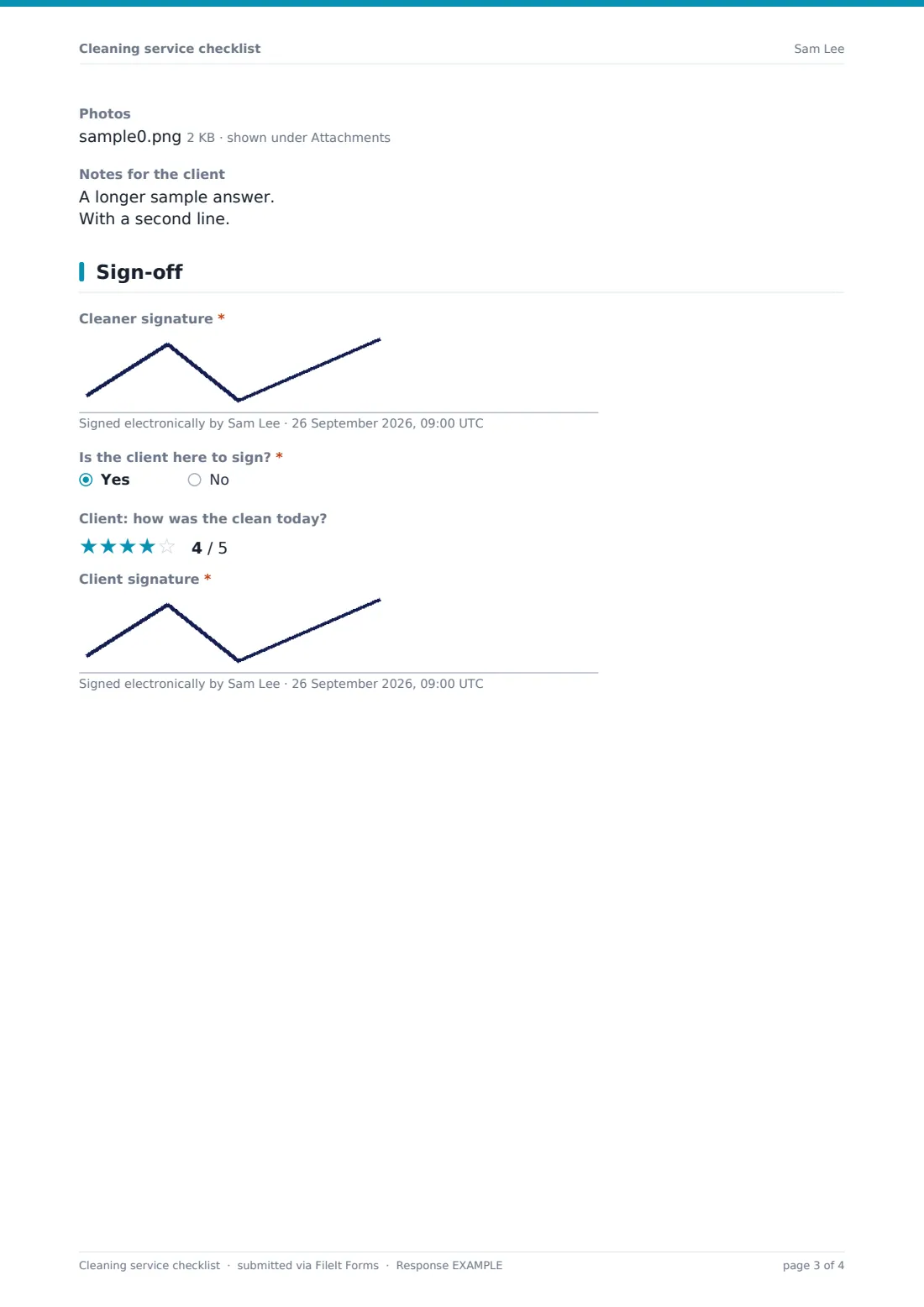 Cleaning service checklist — example response PDF, page 3 of 4