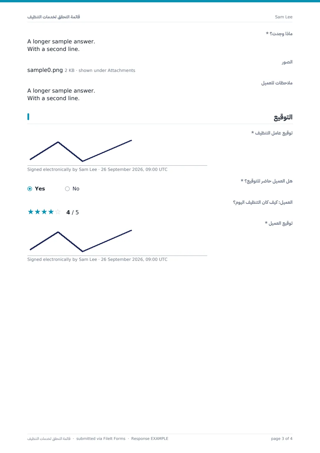قائمة التحقق لخدمات التنظيف — ملف PDF لرد نموذجي، الصفحة 3 من 4