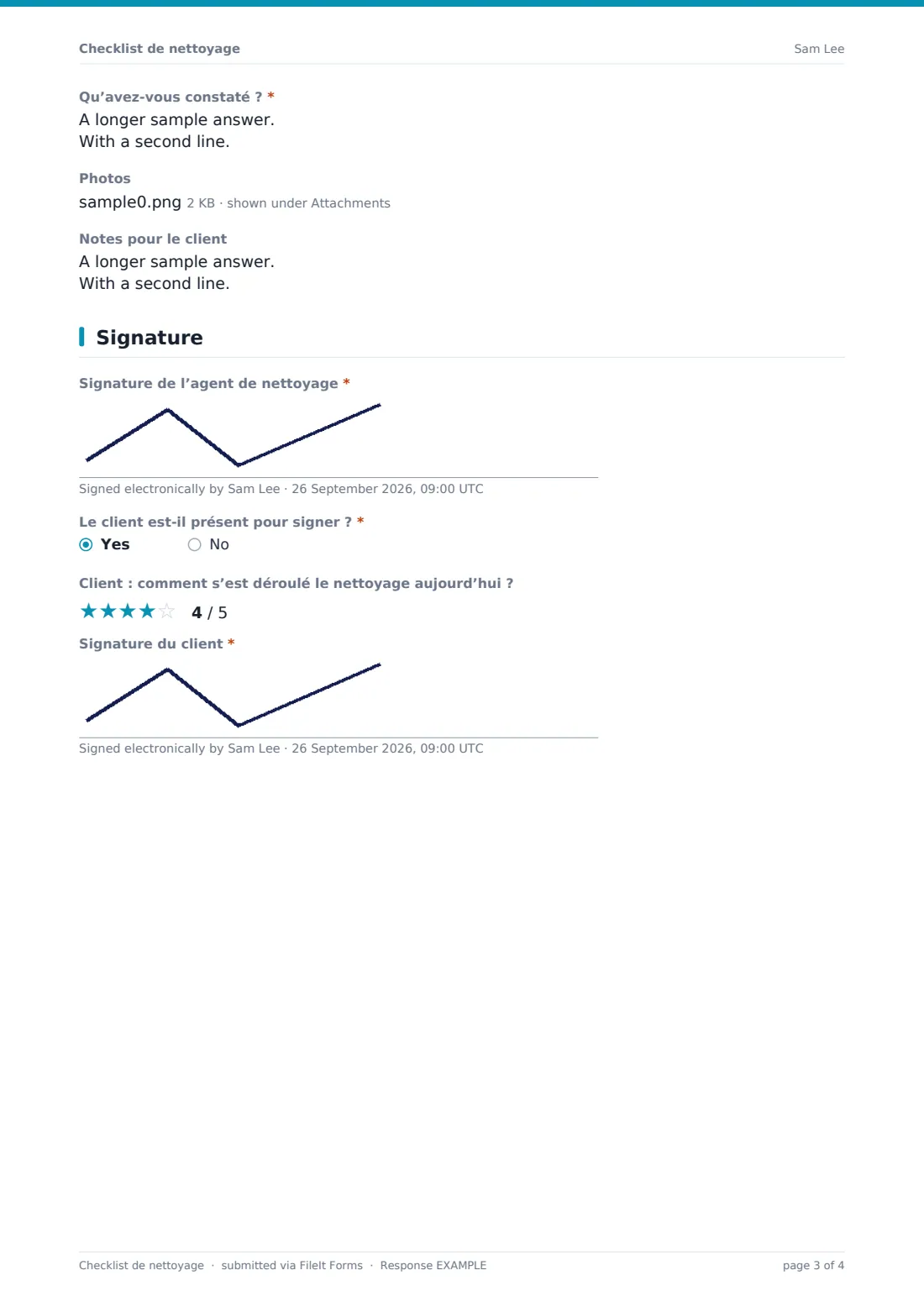 Checklist de nettoyage — exemple de réponse au format PDF, page 3 sur 4