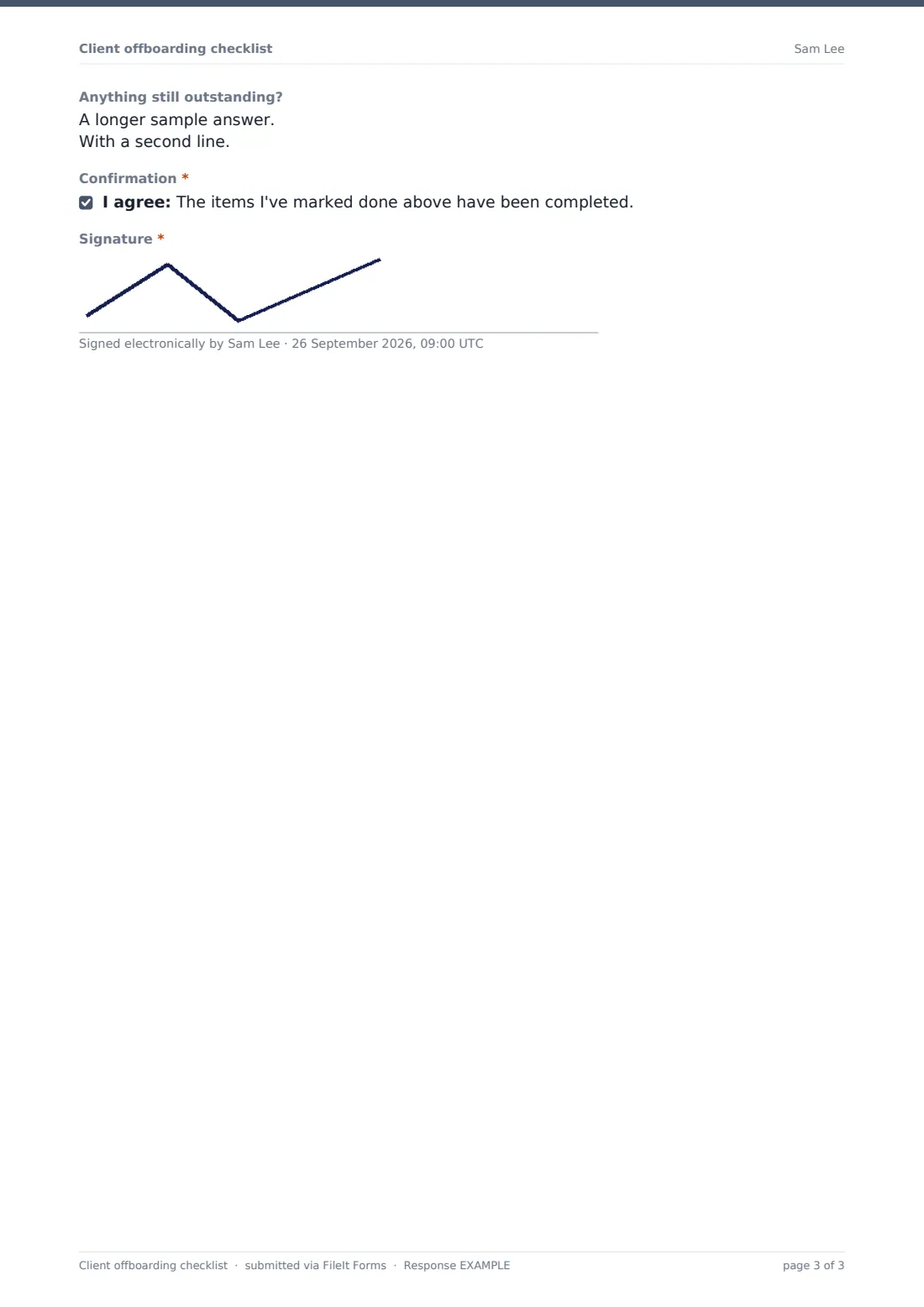 Client offboarding checklist — example response PDF, page 3 of 3