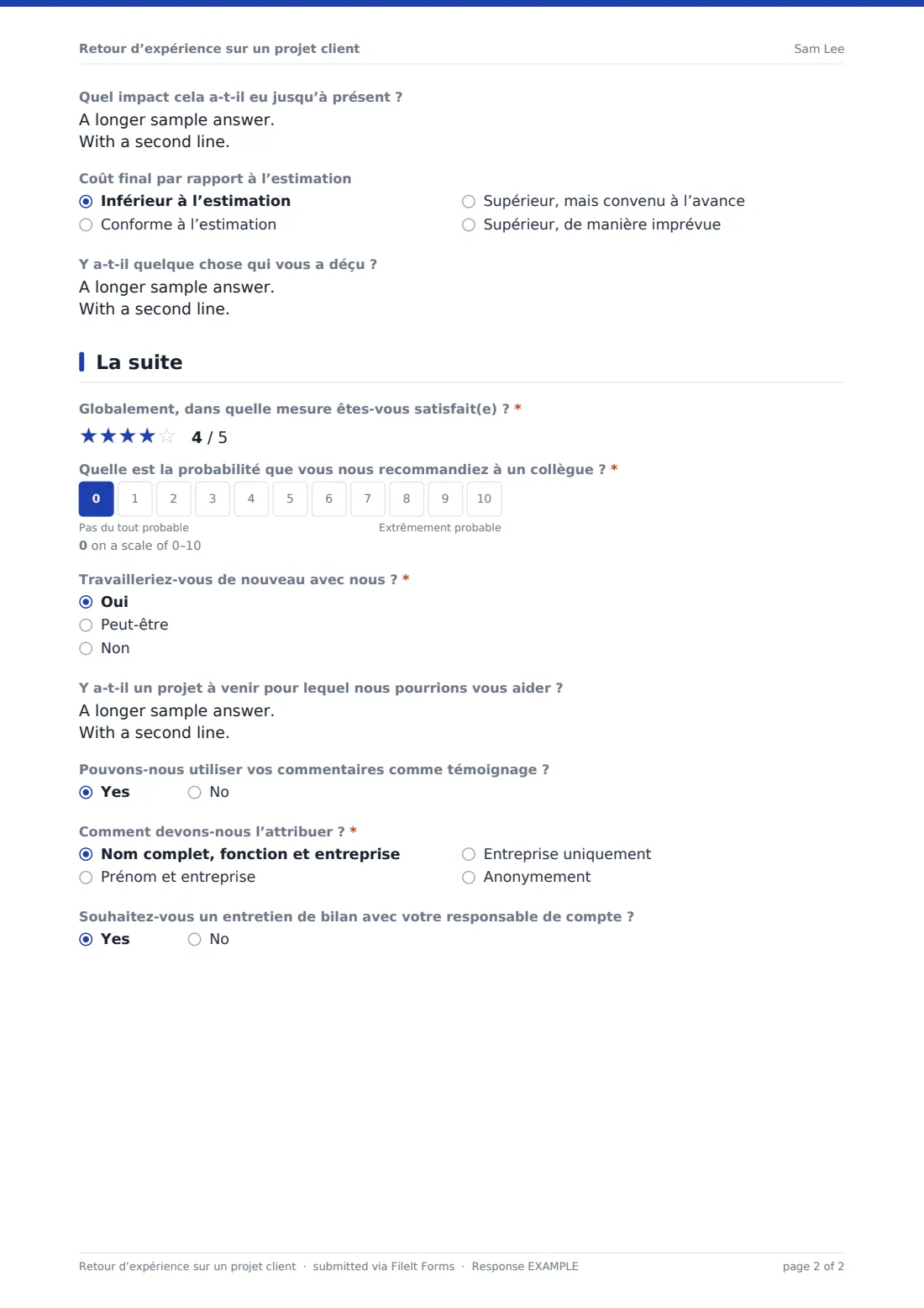 Retour d’expérience sur un projet client — exemple de réponse au format PDF, page 2 sur 2