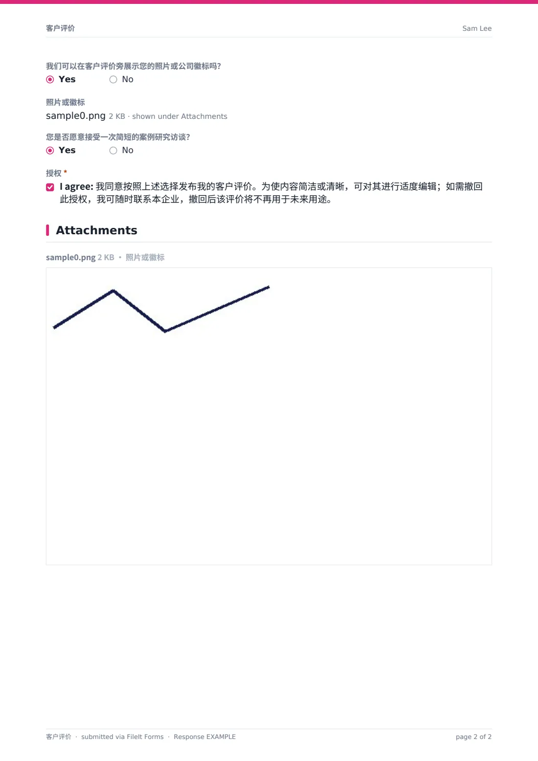 客户评价 — 示例回复 PDF，第 2 页，共 2 页