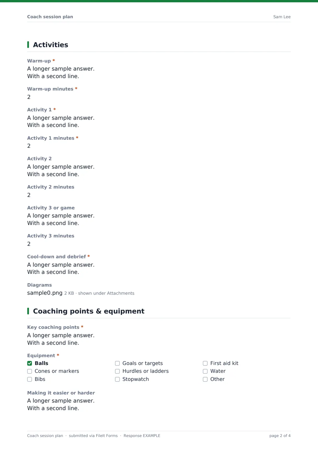 Coach session plan — example response PDF, page 2 of 4
