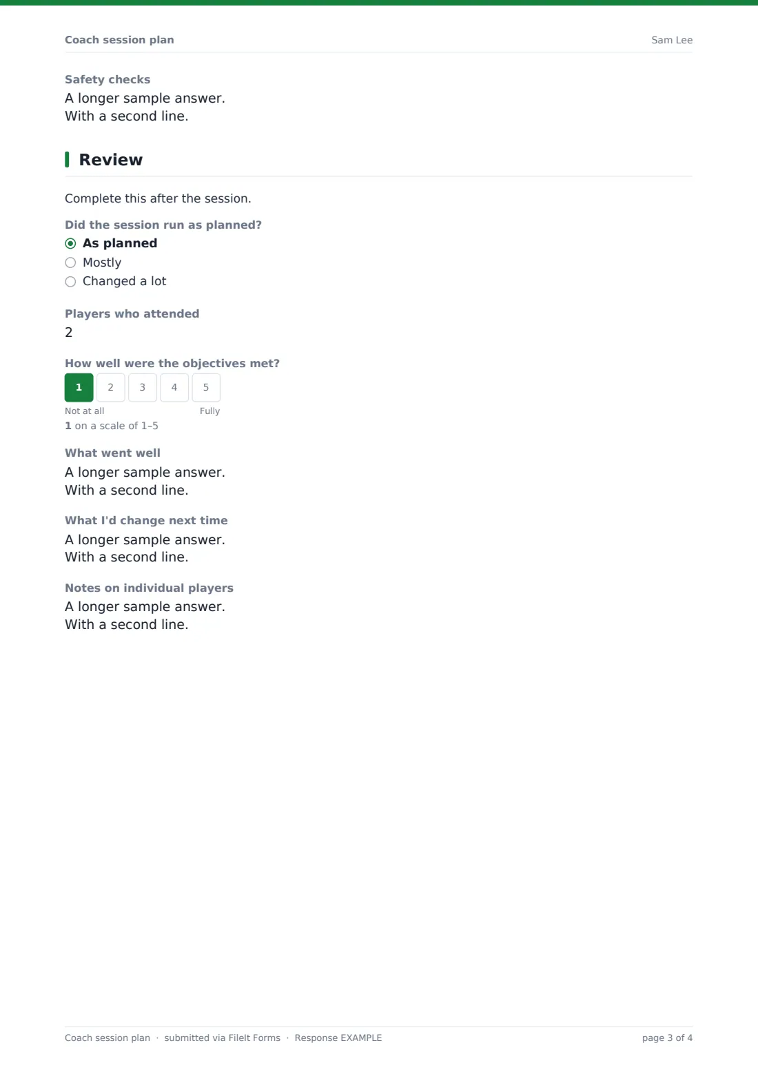 Coach session plan — example response PDF, page 3 of 4