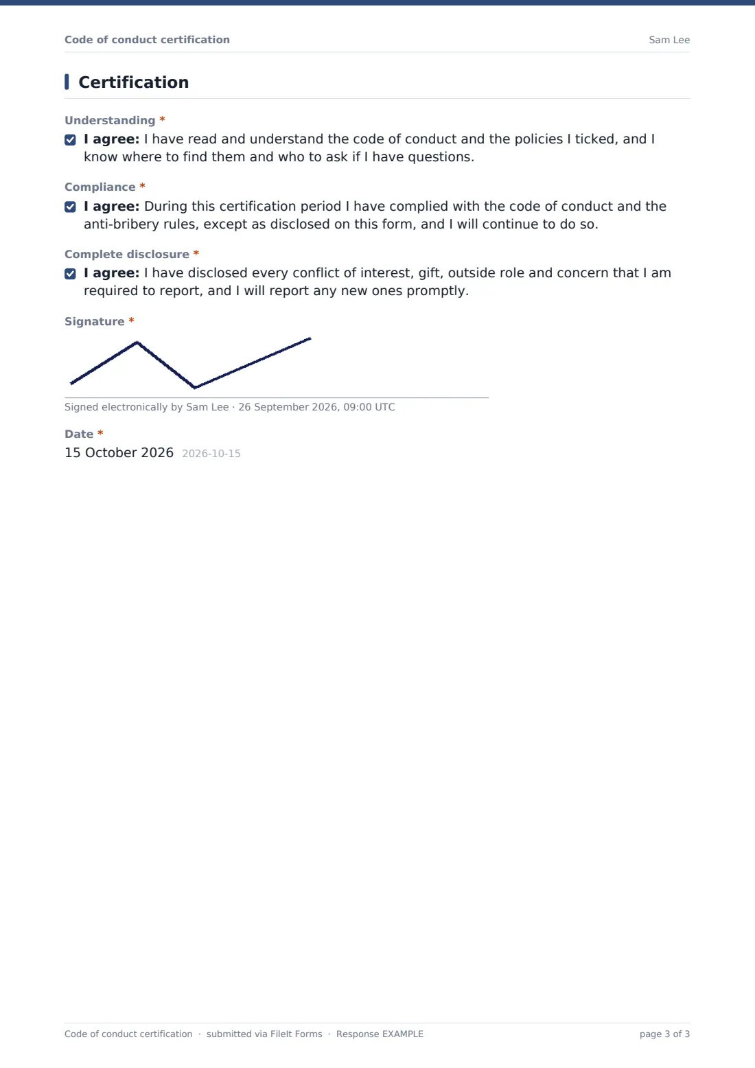 Code of conduct certification — example response PDF, page 3 of 3