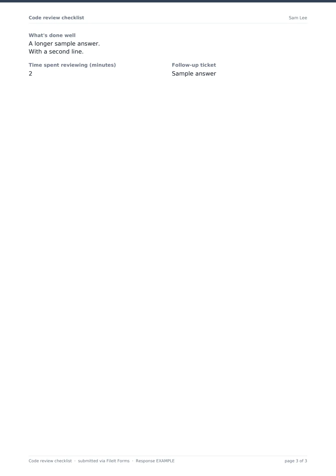 Code review checklist — example response PDF, page 3 of 3