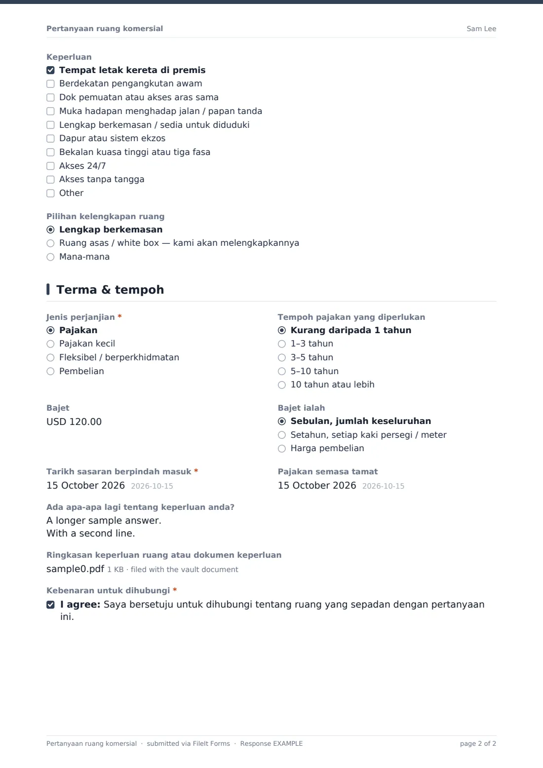 Pertanyaan ruang komersial — PDF respons contoh, halaman 2 daripada 2