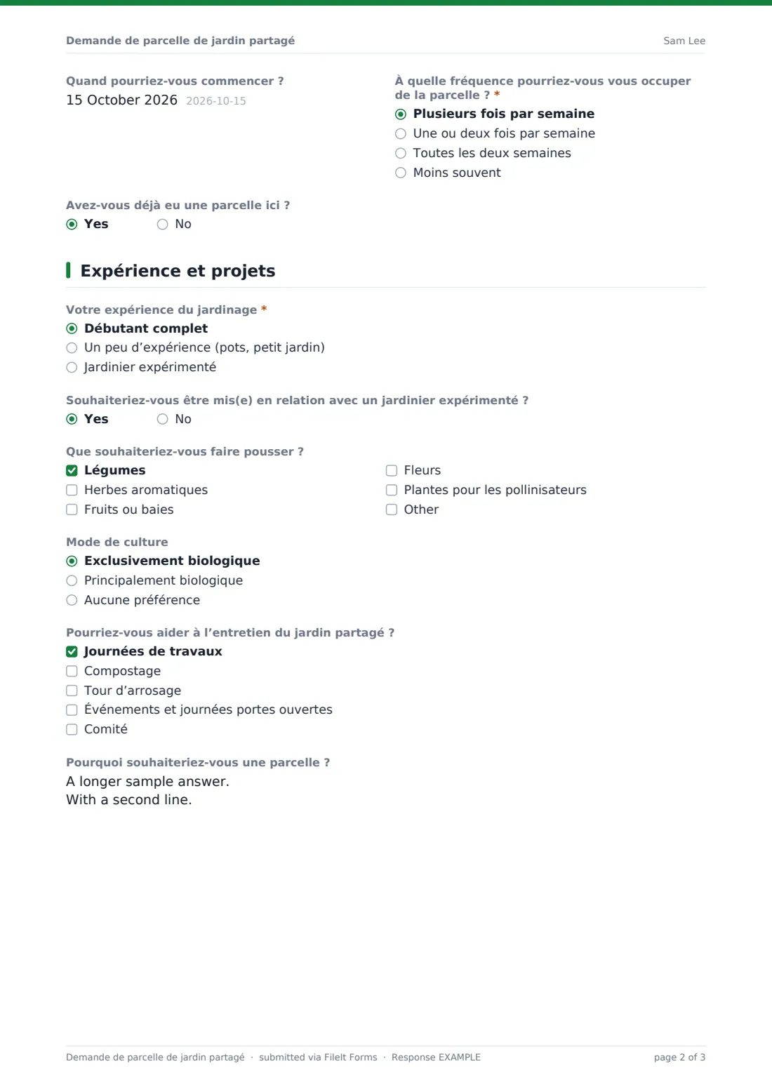 Demande de parcelle de jardin partagé — exemple de réponse au format PDF, page 2 sur 3