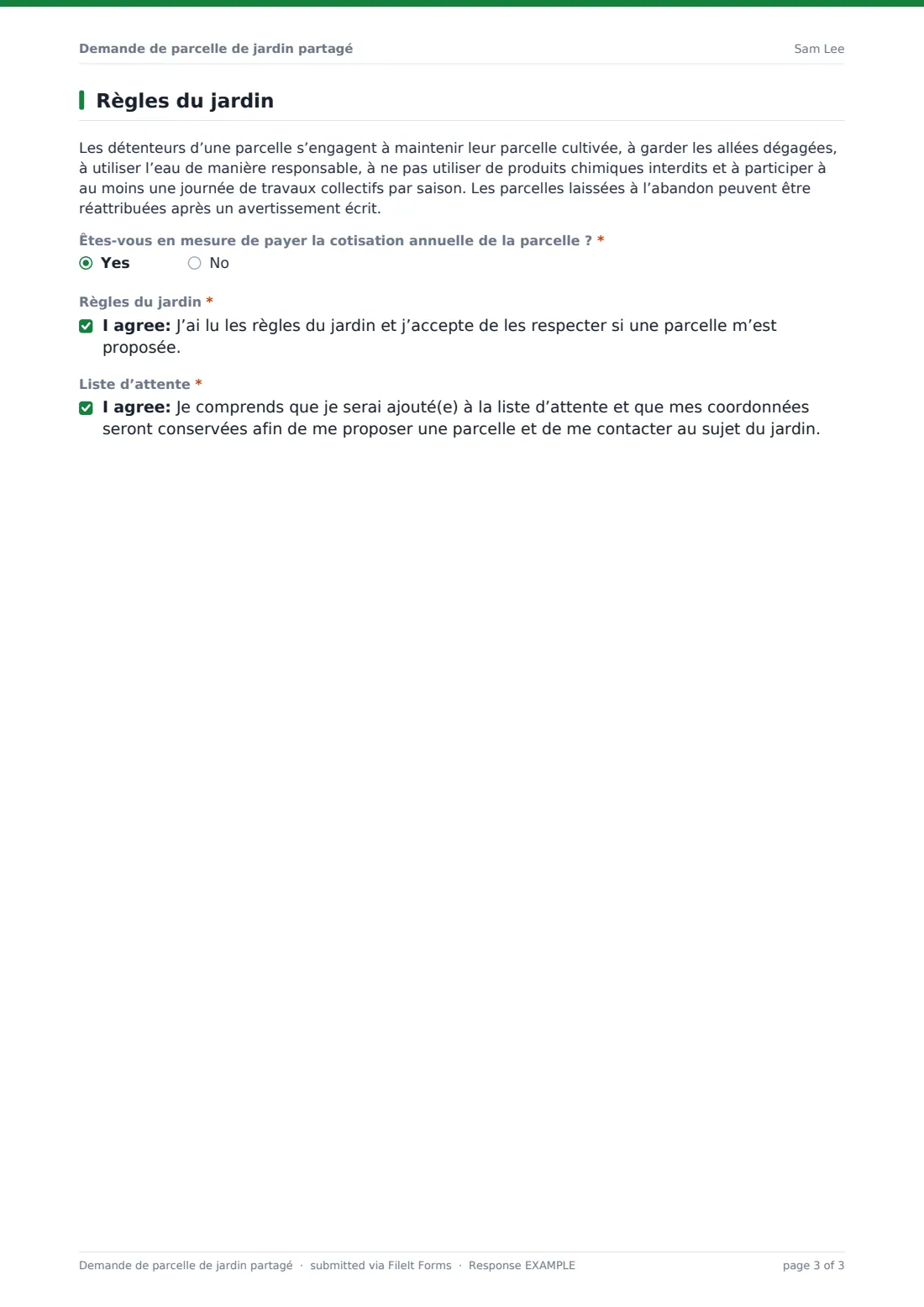 Demande de parcelle de jardin partagé — exemple de réponse au format PDF, page 3 sur 3