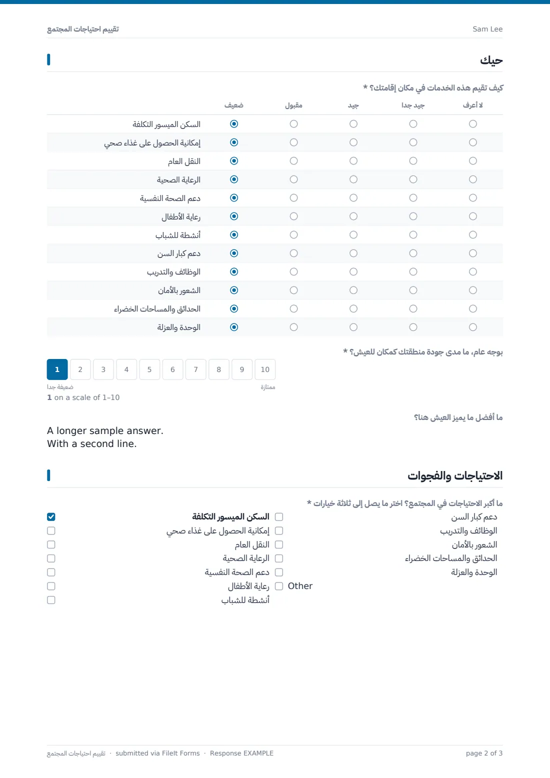 تقييم احتياجات المجتمع — ملف PDF لرد نموذجي، الصفحة 2 من 3
