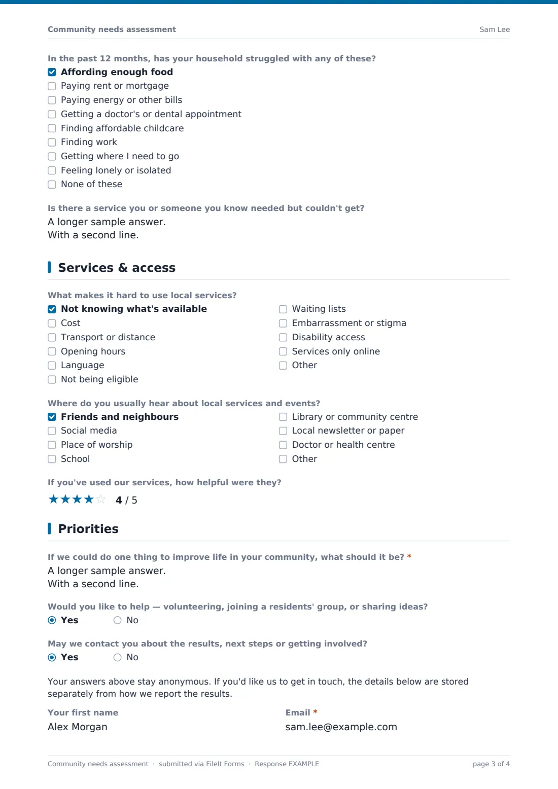 Community needs assessment — example response PDF, page 3 of 4