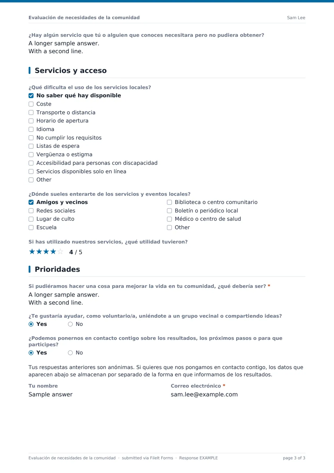 Evaluación de necesidades de la comunidad — PDF de respuesta de ejemplo, página 3 de 3