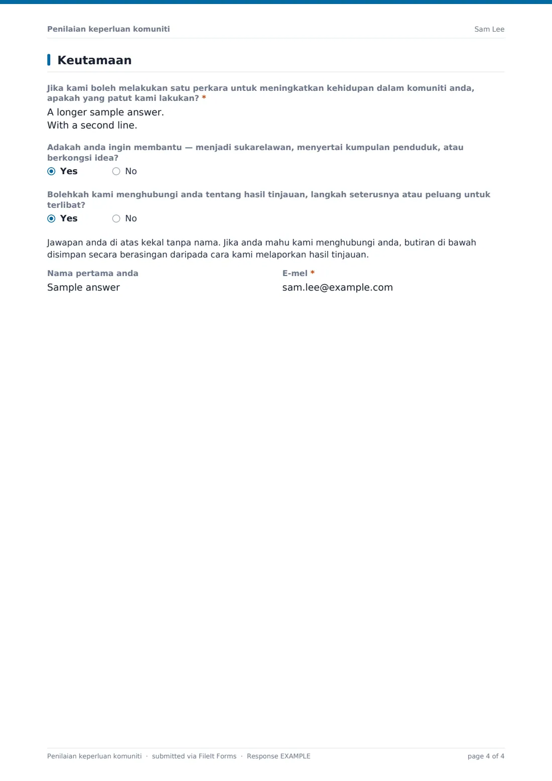 Penilaian keperluan komuniti — PDF respons contoh, halaman 4 daripada 4