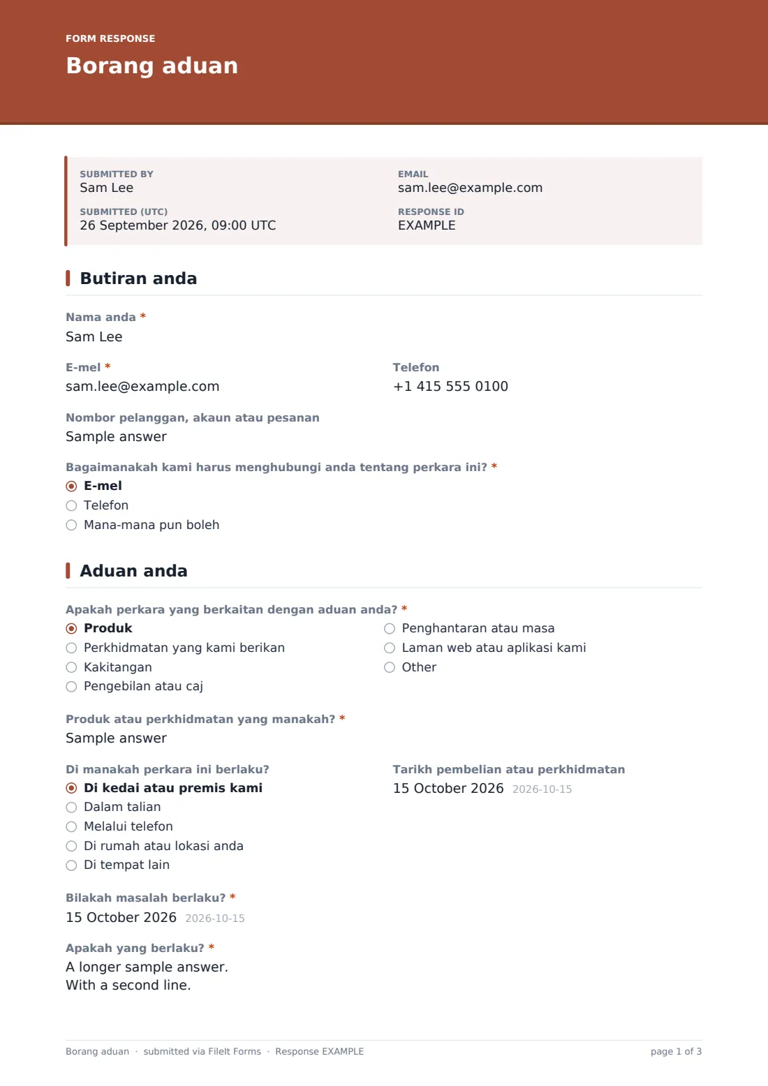 Borang aduan — PDF respons contoh, halaman 1 daripada 3