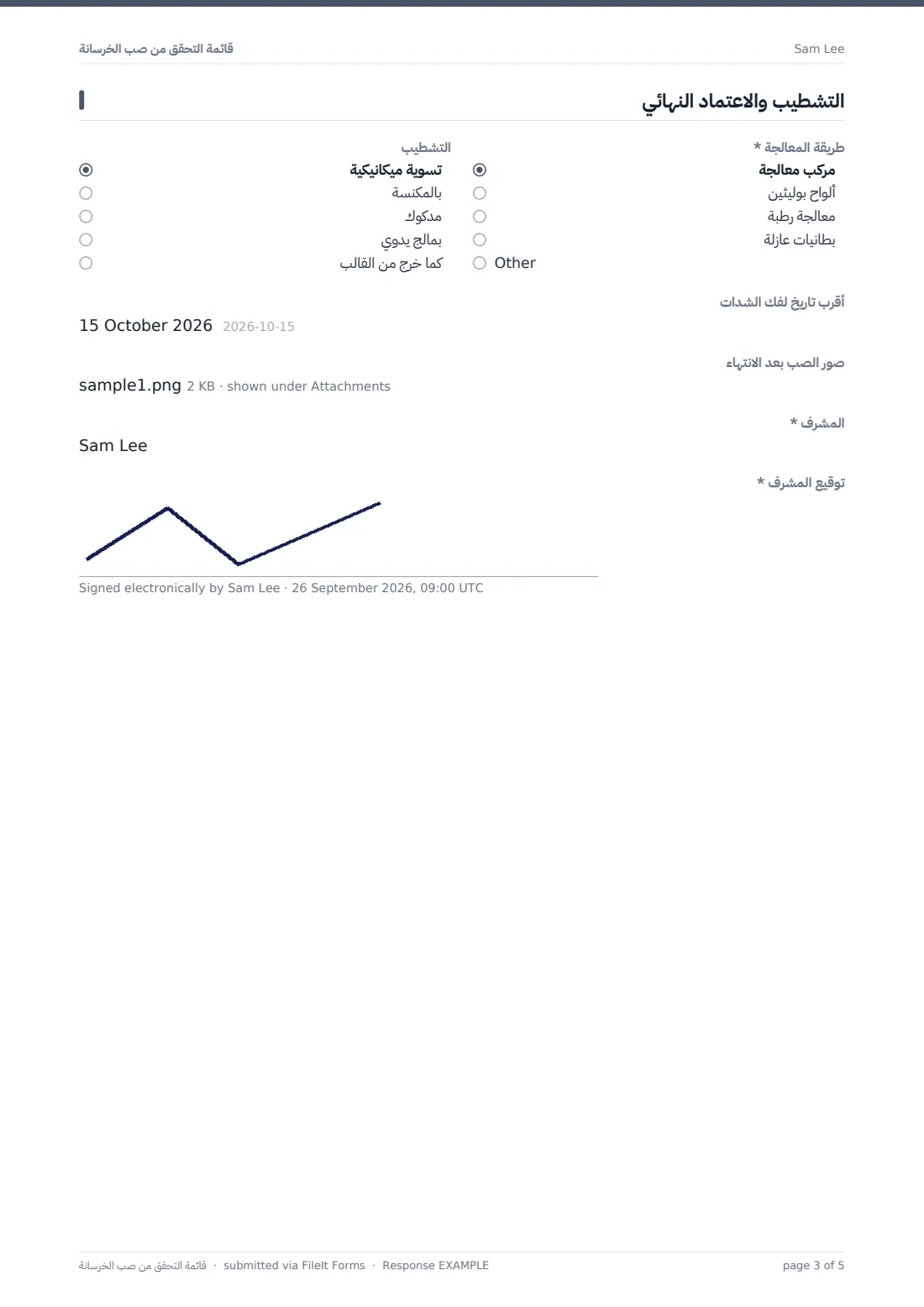 قائمة التحقق من صب الخرسانة — ملف PDF لرد نموذجي، الصفحة 3 من 5