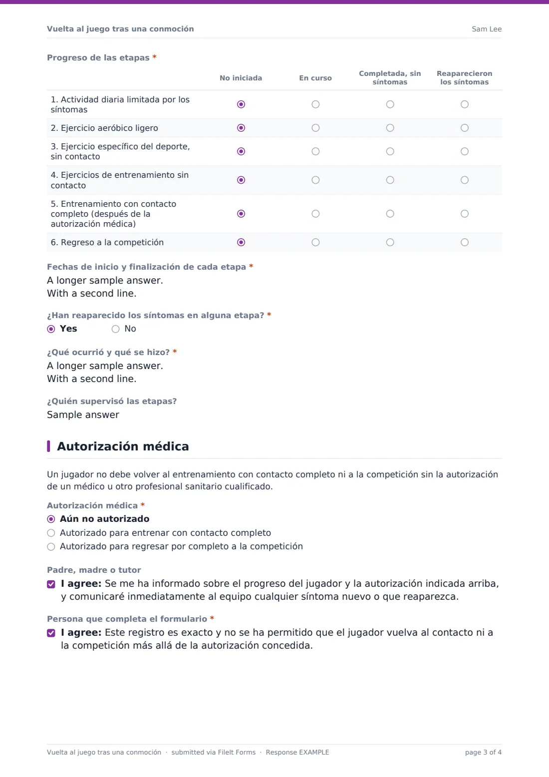 Vuelta al juego tras una conmoción — PDF de respuesta de ejemplo, página 3 de 4
