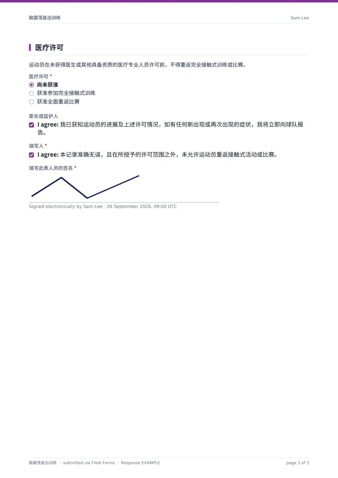 脑震荡复出训练 — 示例回复 PDF，第 3 页，共 3 页
