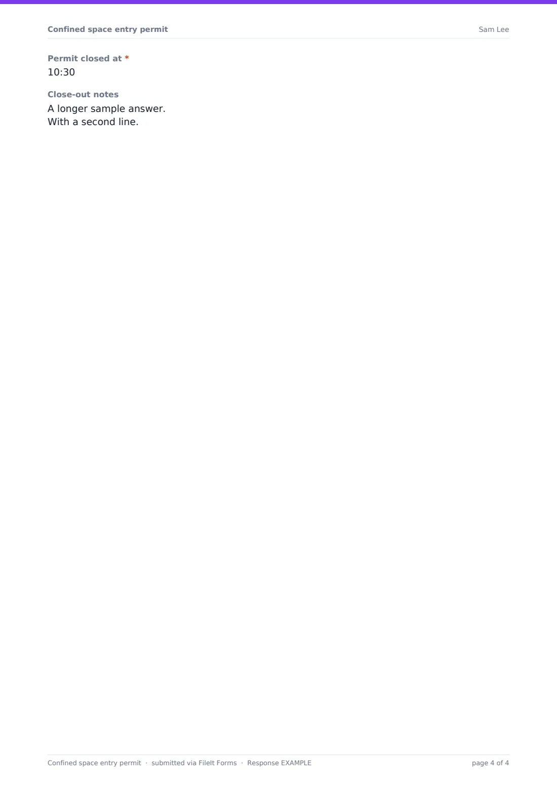 Confined space entry permit — example response PDF, page 4 of 4