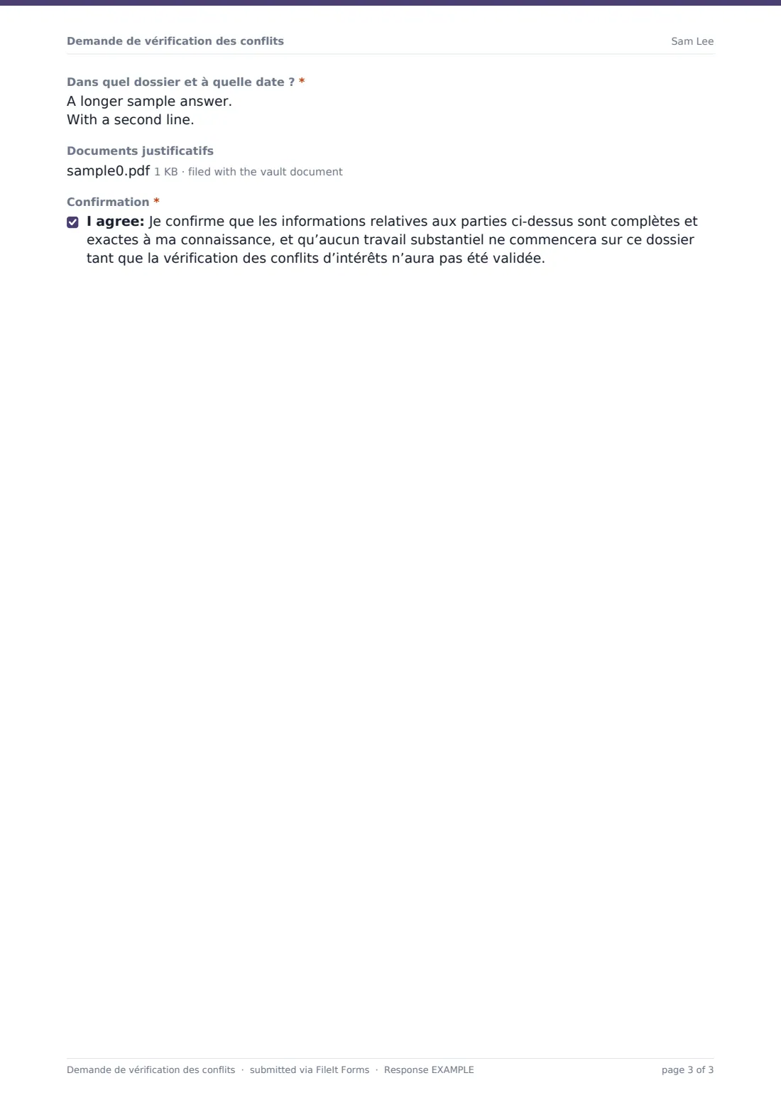 Demande de vérification des conflits — exemple de réponse au format PDF, page 3 sur 3