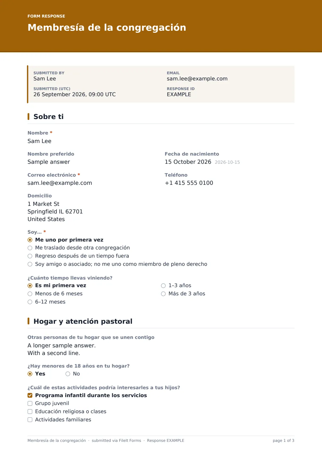 Membresía de la congregación — PDF de respuesta de ejemplo, página 1 de 3