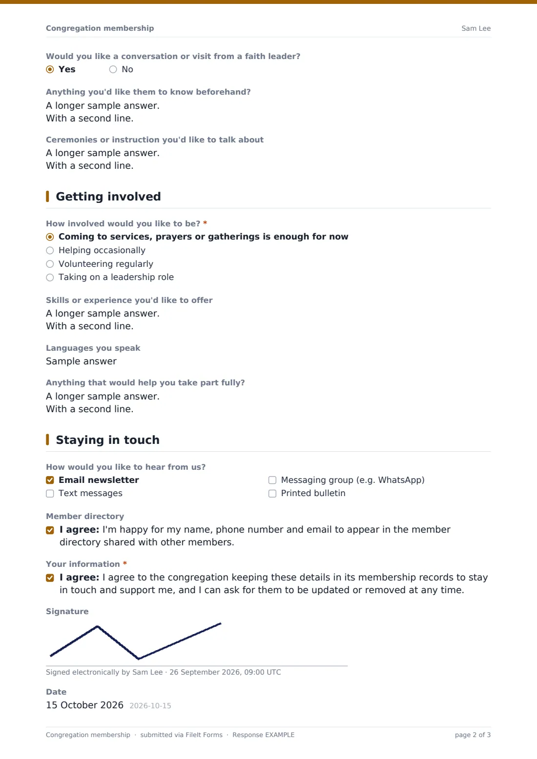 Congregation membership — example response PDF, page 2 of 3