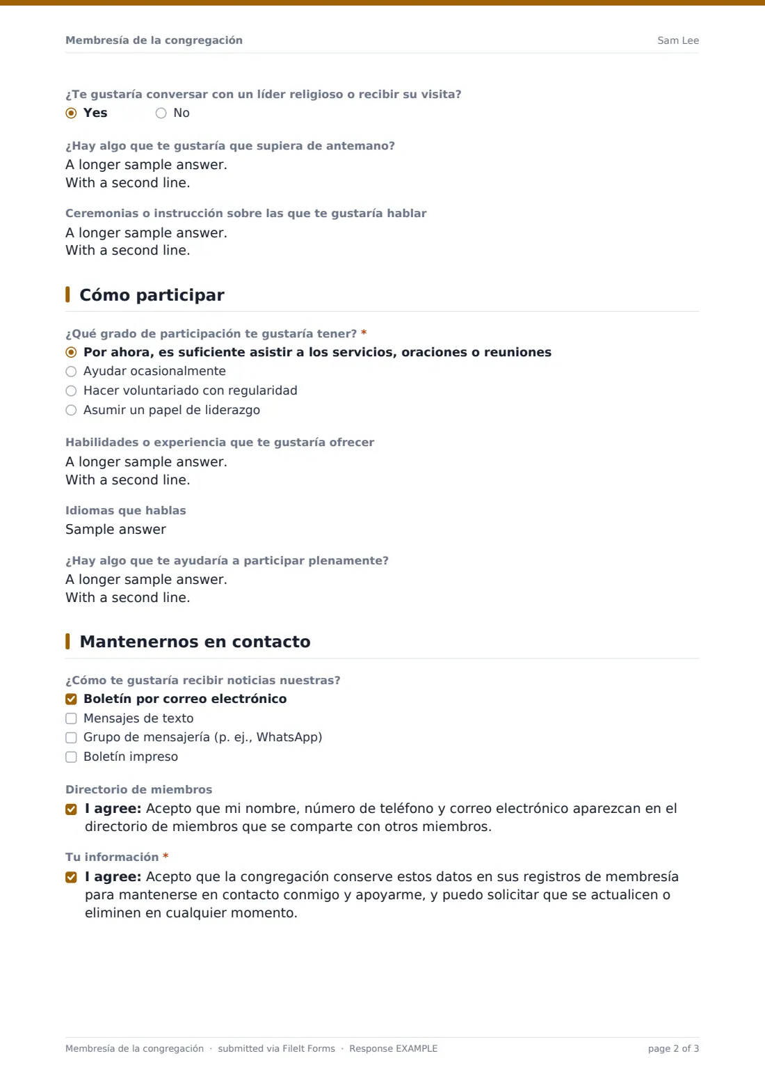 Membresía de la congregación — PDF de respuesta de ejemplo, página 2 de 3
