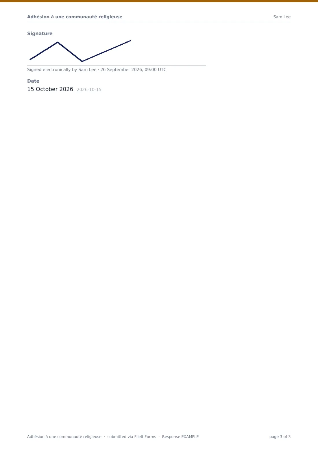 Adhésion à une communauté religieuse — exemple de réponse au format PDF, page 3 sur 3