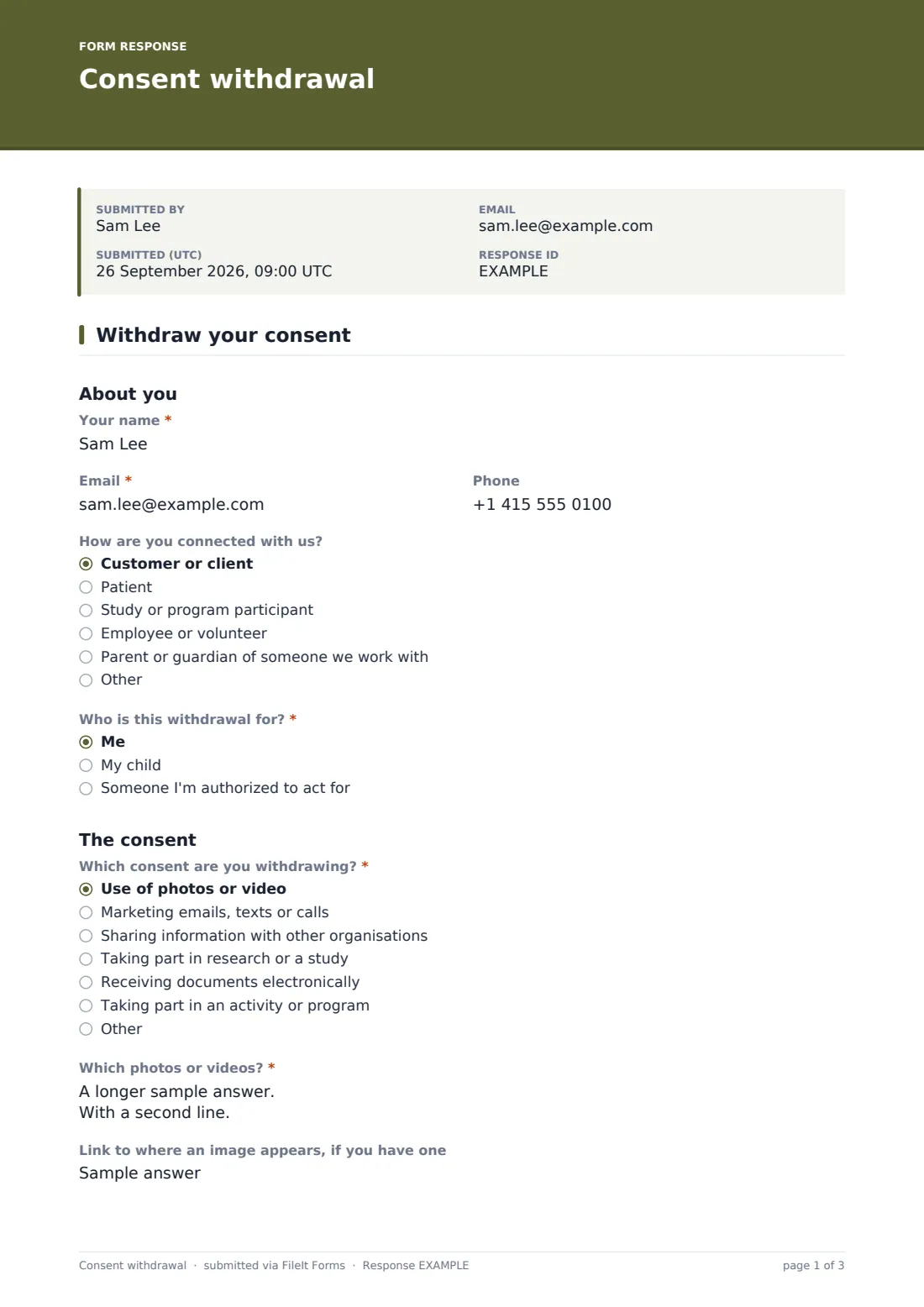 Consent withdrawal — example response PDF, page 1 of 3