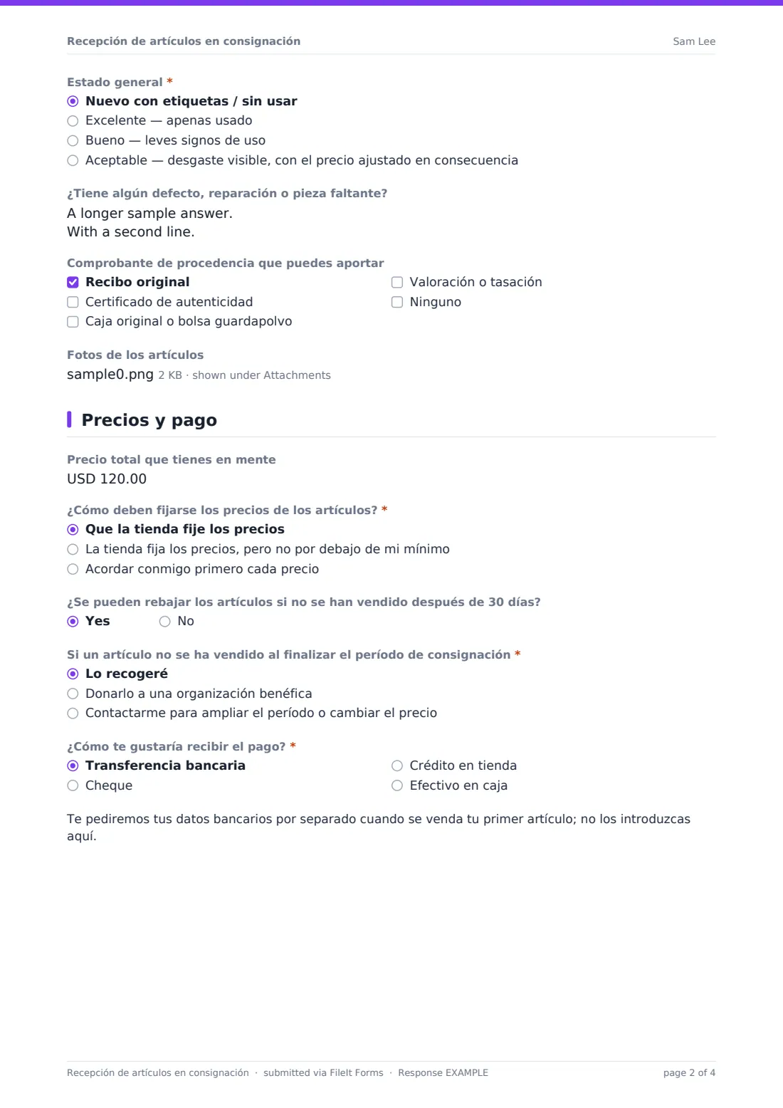 Recepción de artículos en consignación — PDF de respuesta de ejemplo, página 2 de 4