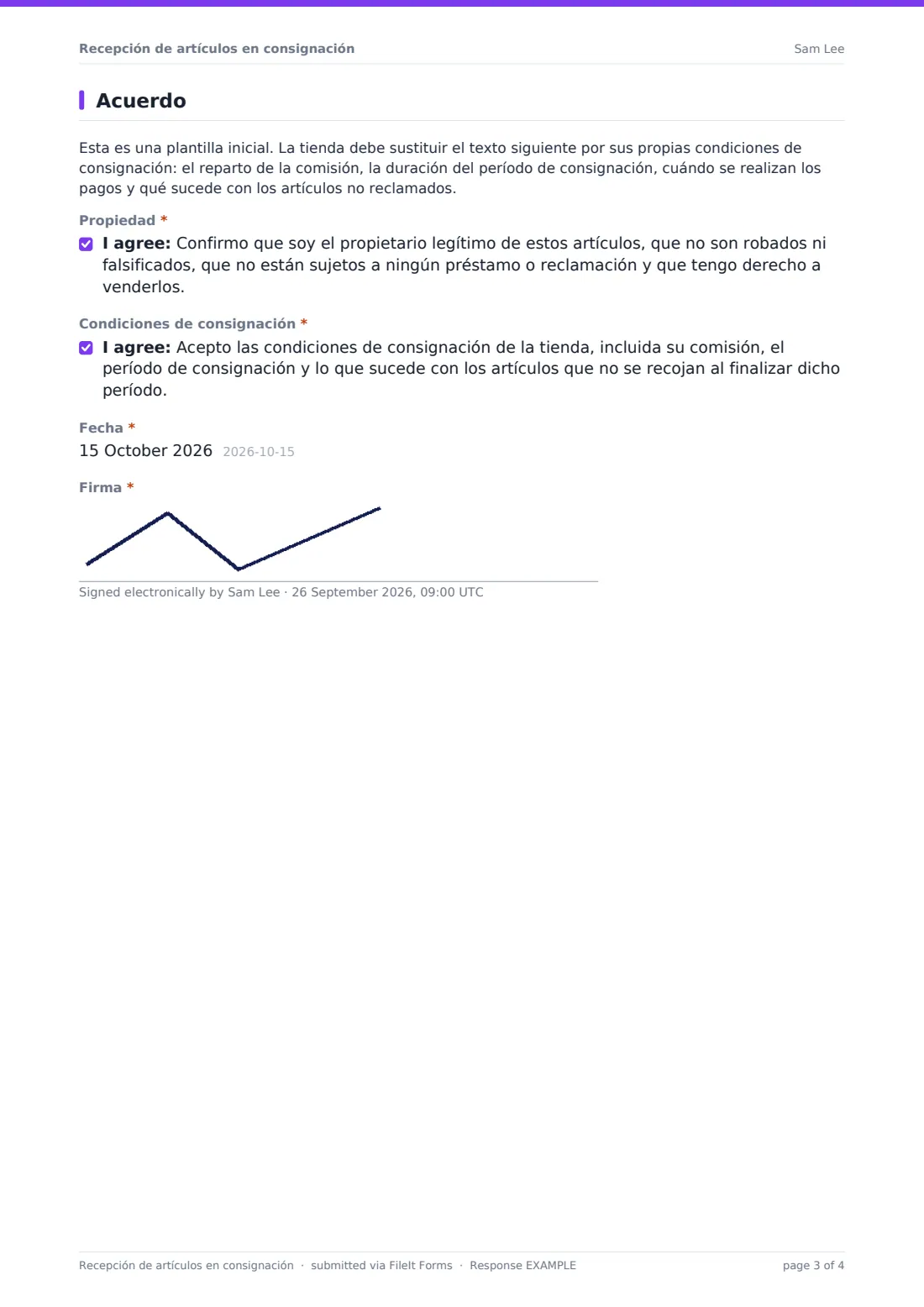 Recepción de artículos en consignación — PDF de respuesta de ejemplo, página 3 de 4