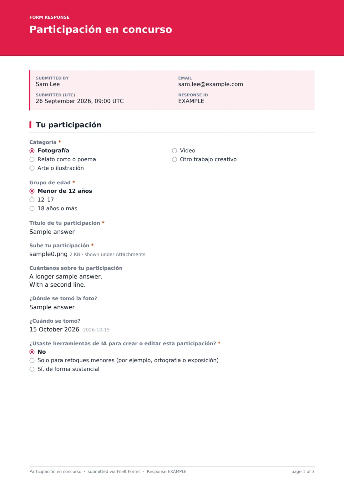 Participación en concurso — PDF de respuesta de ejemplo, página 1 de 3