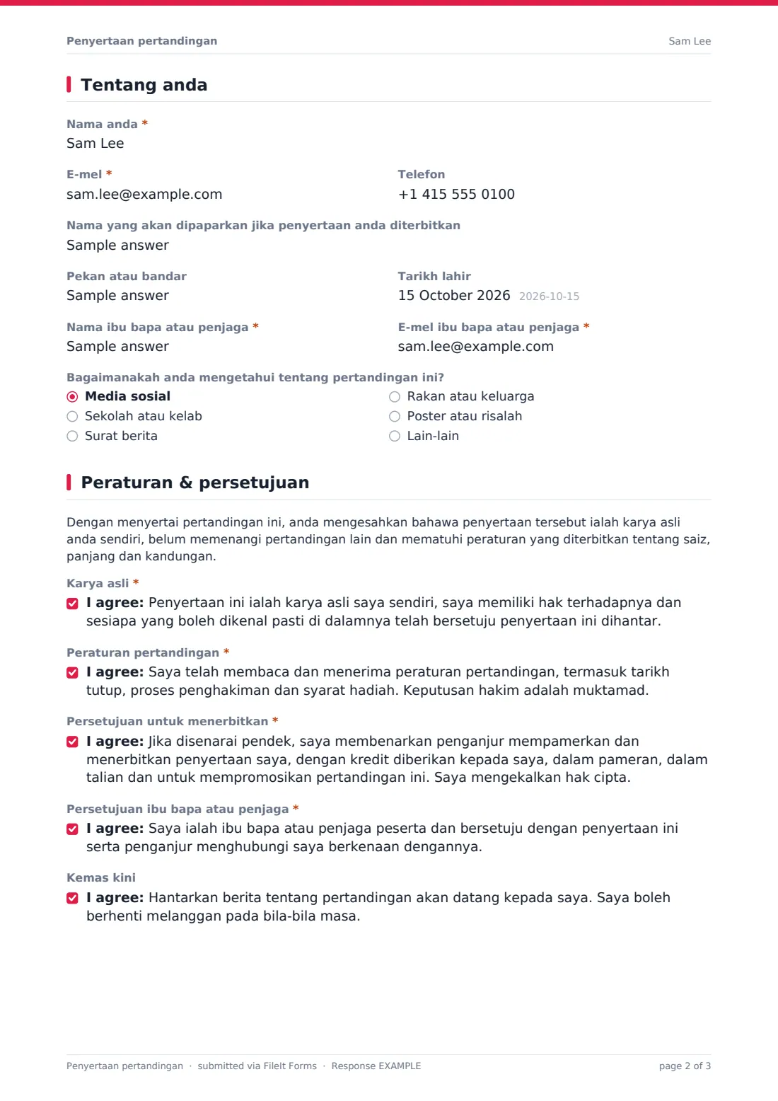 Penyertaan pertandingan — PDF respons contoh, halaman 2 daripada 3