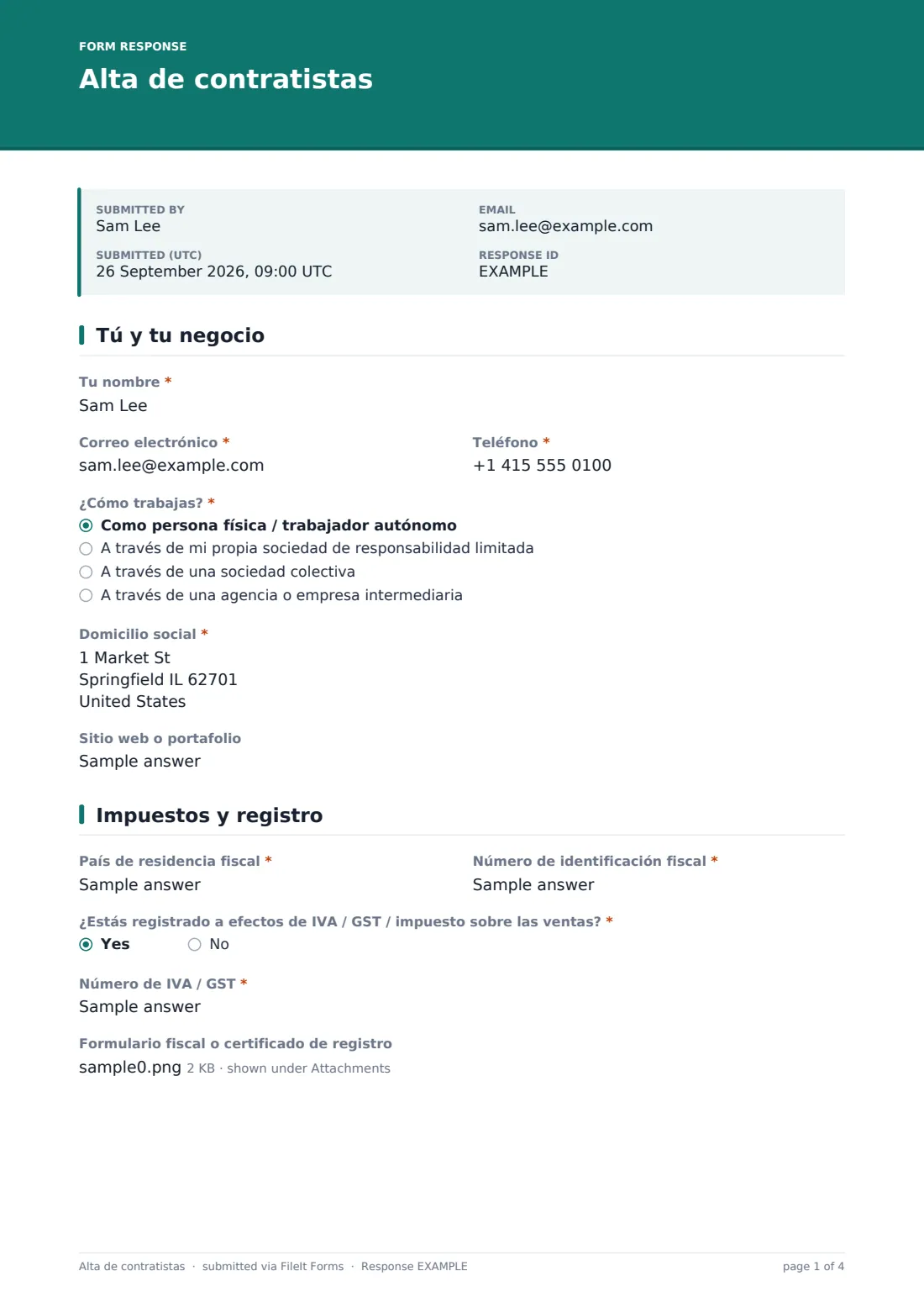 Alta de contratistas — PDF de respuesta de ejemplo, página 1 de 4
