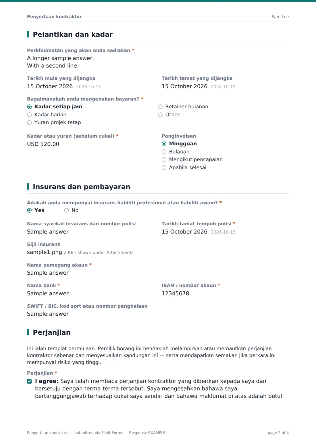 Penyertaan kontraktor — PDF respons contoh, halaman 2 daripada 4