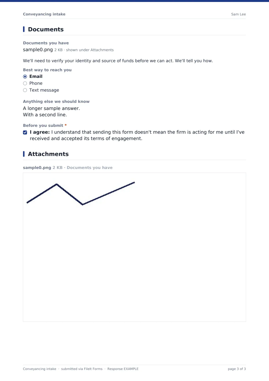 Conveyancing intake — example response PDF, page 3 of 3