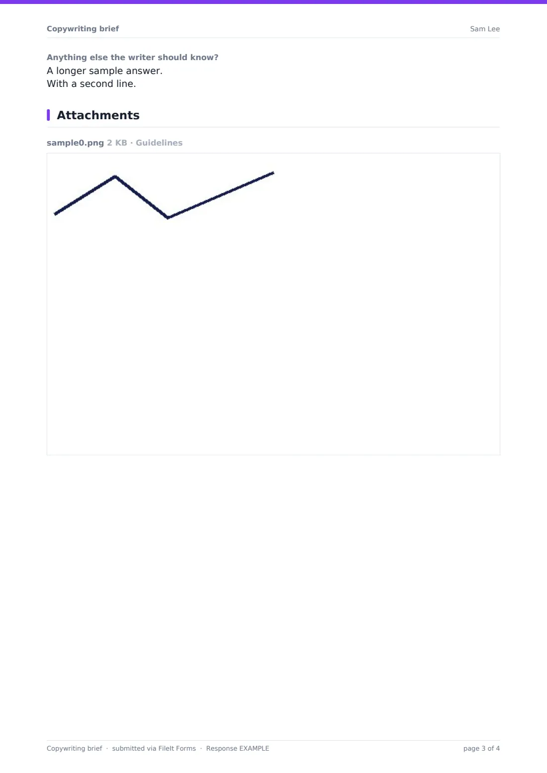 Copywriting brief — example response PDF, page 3 of 4