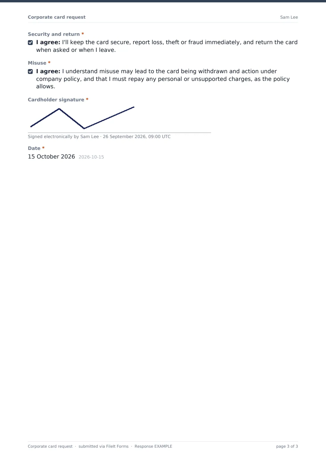 Corporate card request — example response PDF, page 3 of 3