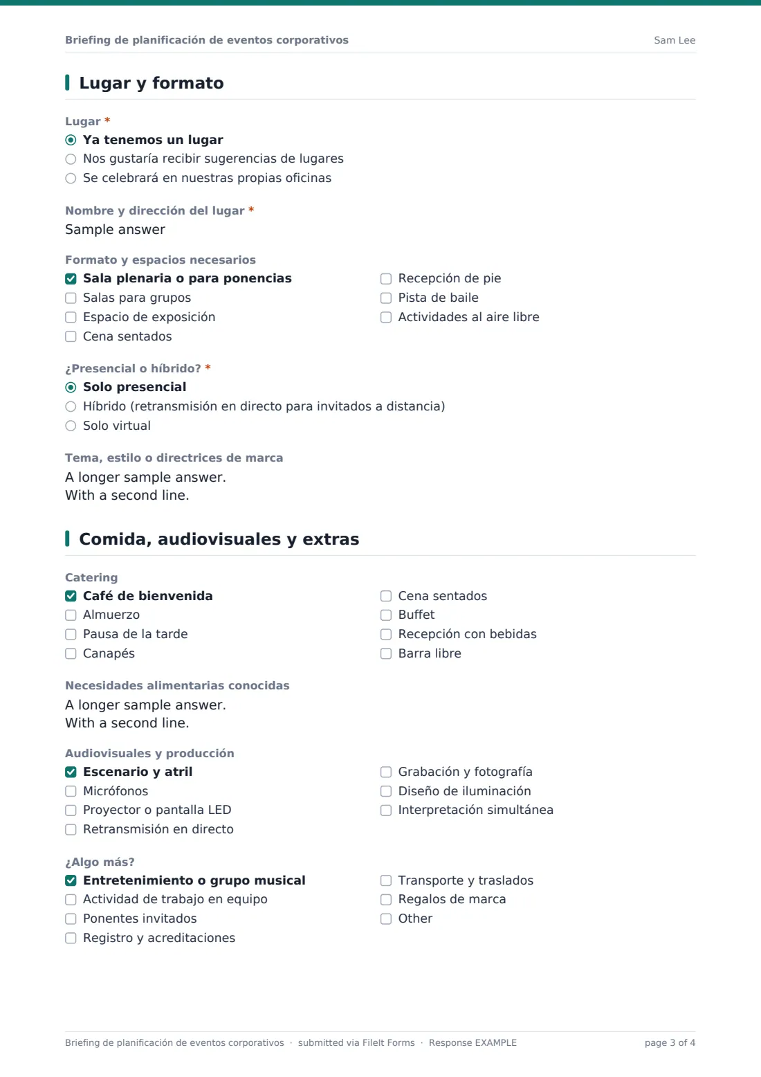 Briefing de planificación de eventos corporativos — PDF de respuesta de ejemplo, página 3 de 4