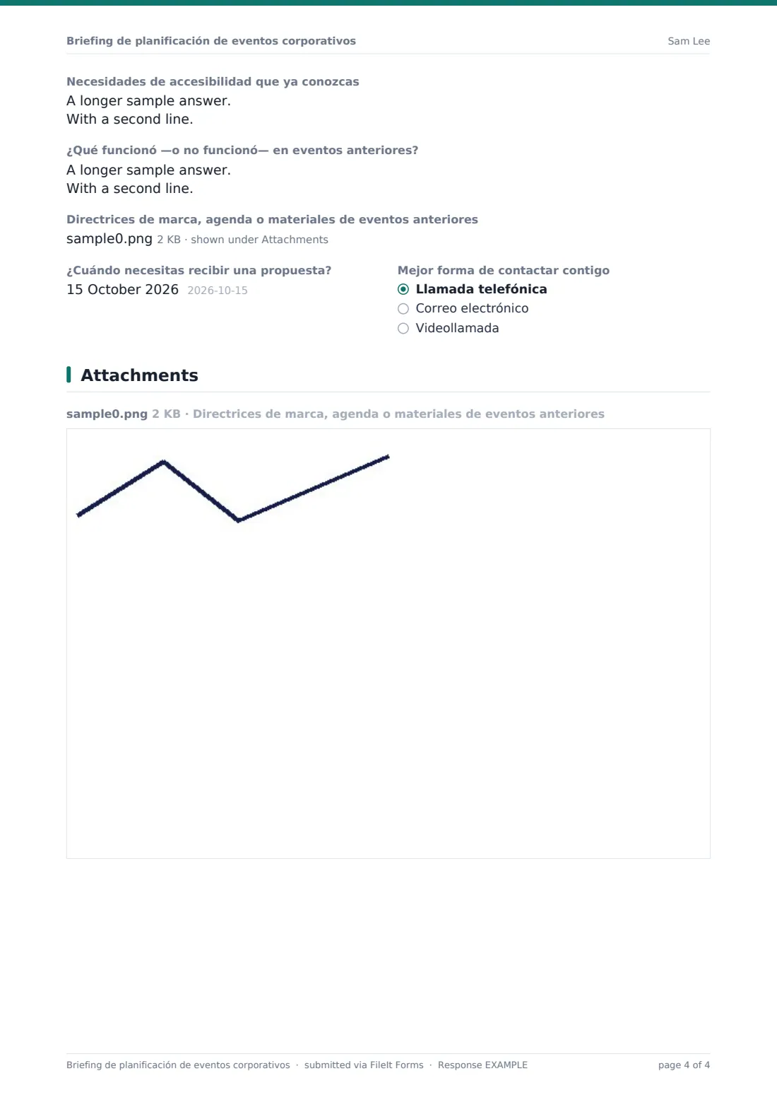 Briefing de planificación de eventos corporativos — PDF de respuesta de ejemplo, página 4 de 4