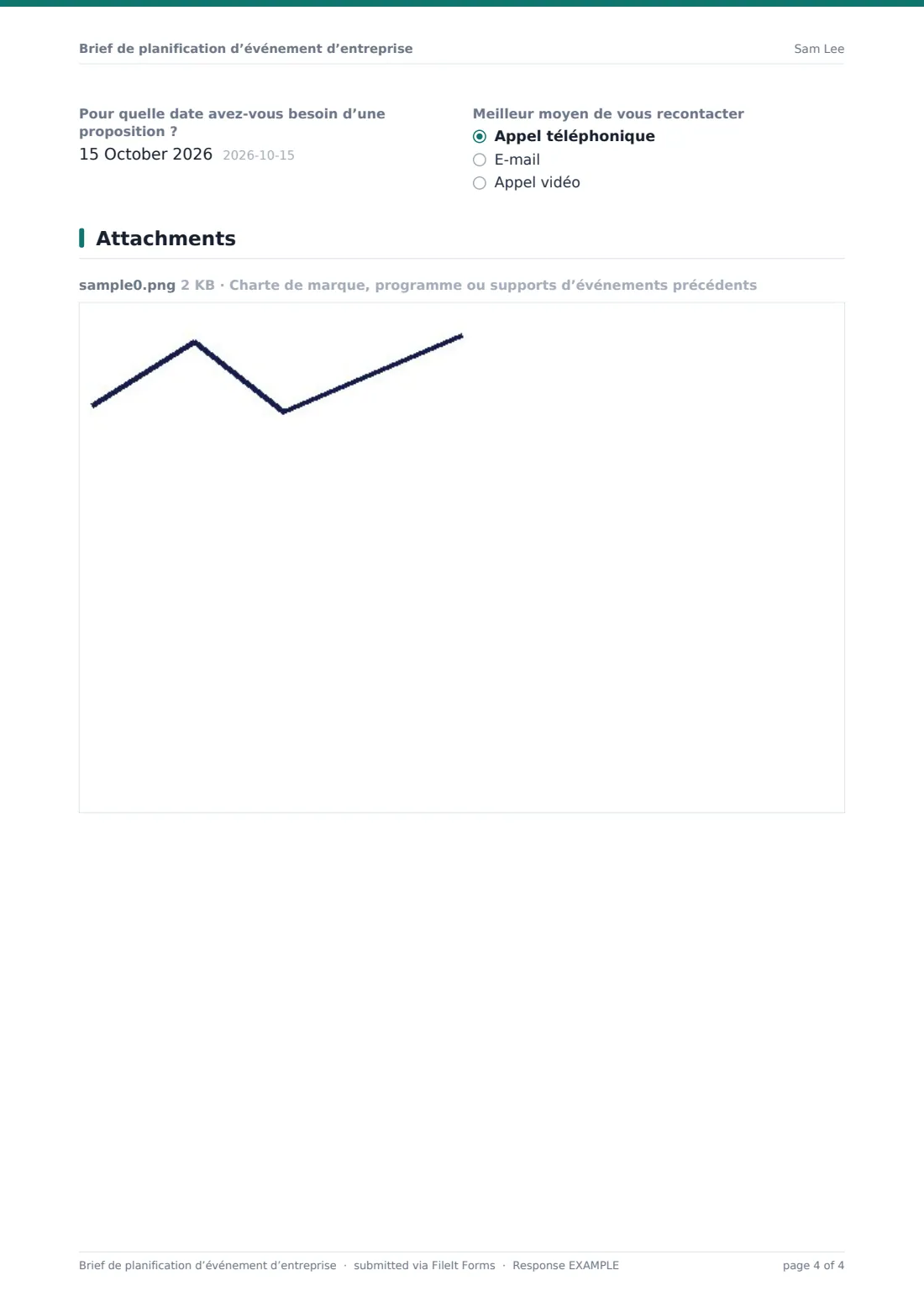 Brief de planification d’événement d’entreprise — exemple de réponse au format PDF, page 4 sur 4