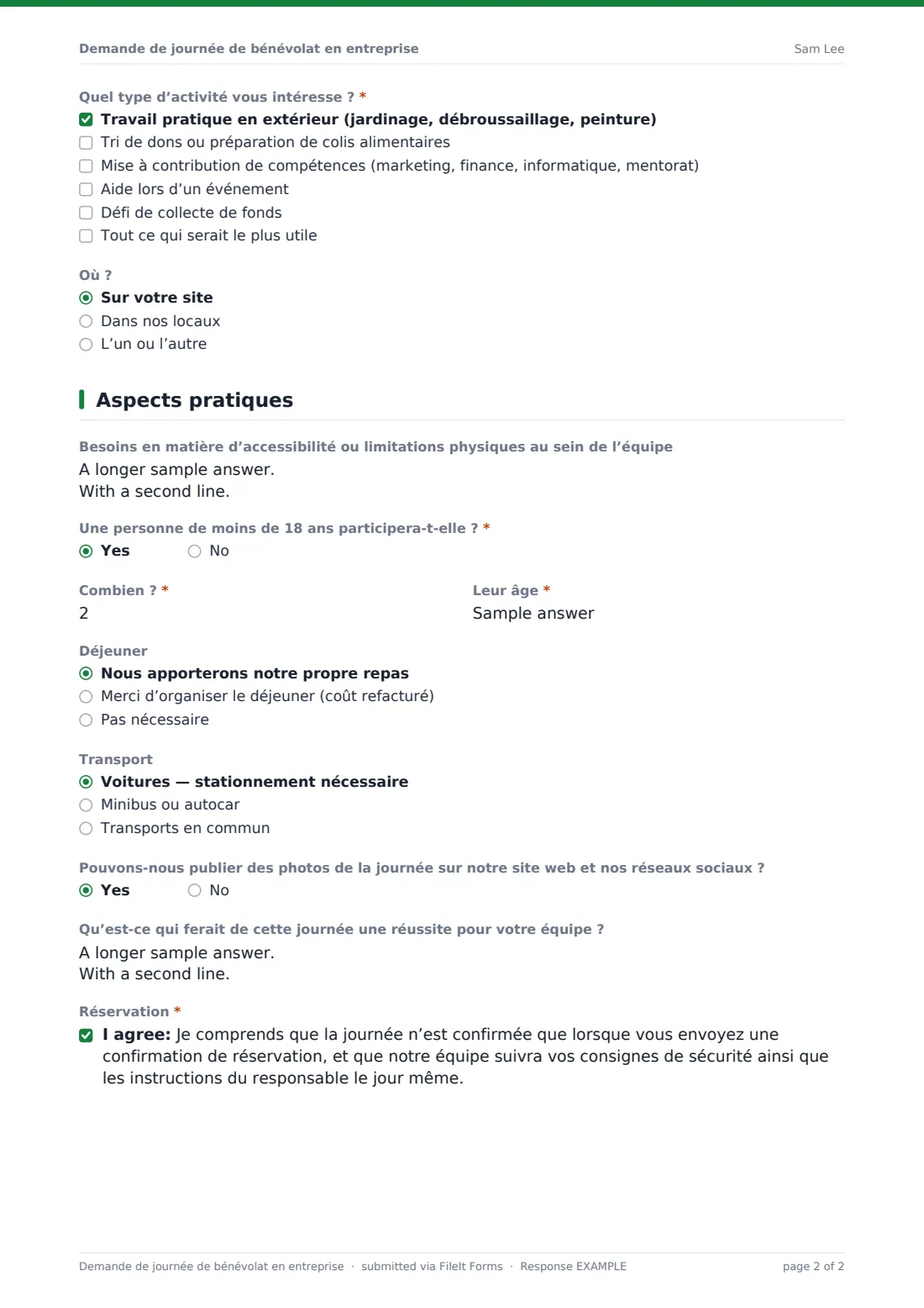 Demande de journée de bénévolat en entreprise — exemple de réponse au format PDF, page 2 sur 2