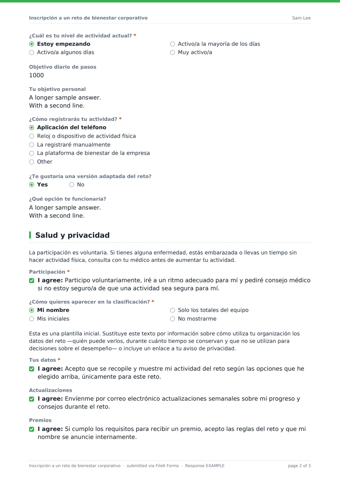 Inscripción a un reto de bienestar corporativo — PDF de respuesta de ejemplo, página 2 de 3