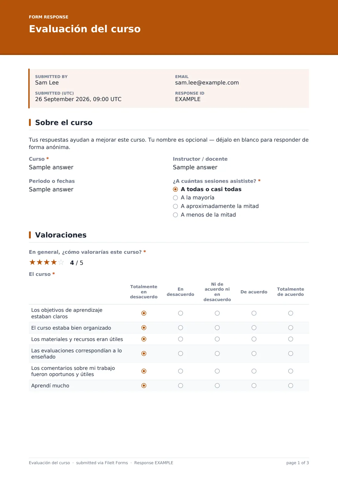 Evaluación del curso — PDF de respuesta de ejemplo, página 1 de 3