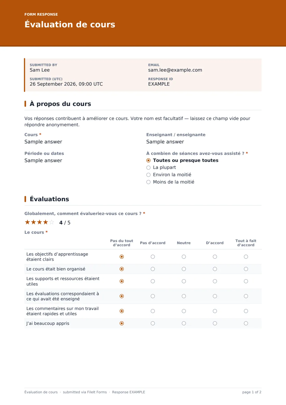 Évaluation de cours — exemple de réponse au format PDF, page 1 sur 2