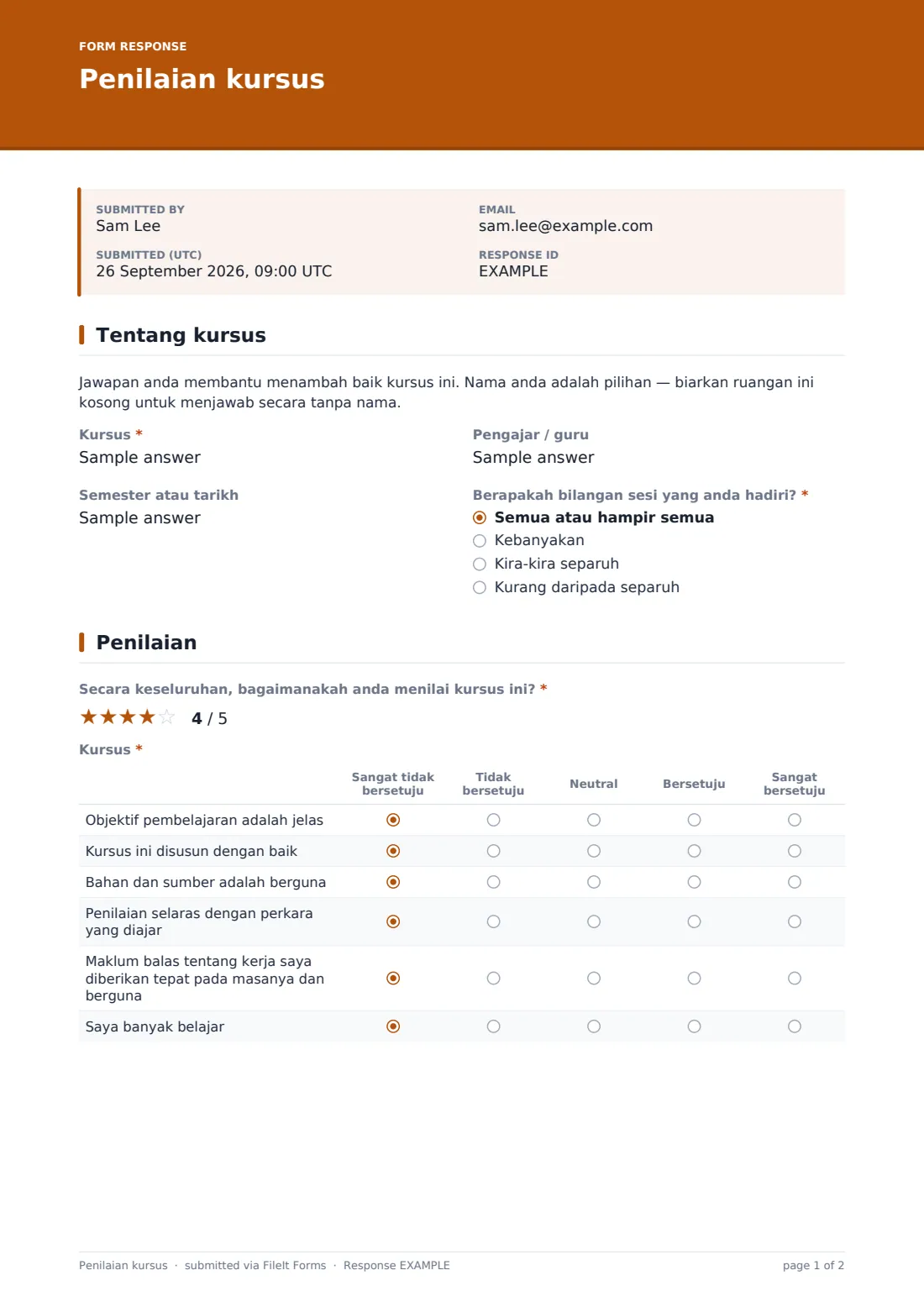 Penilaian kursus — PDF respons contoh, halaman 1 daripada 2