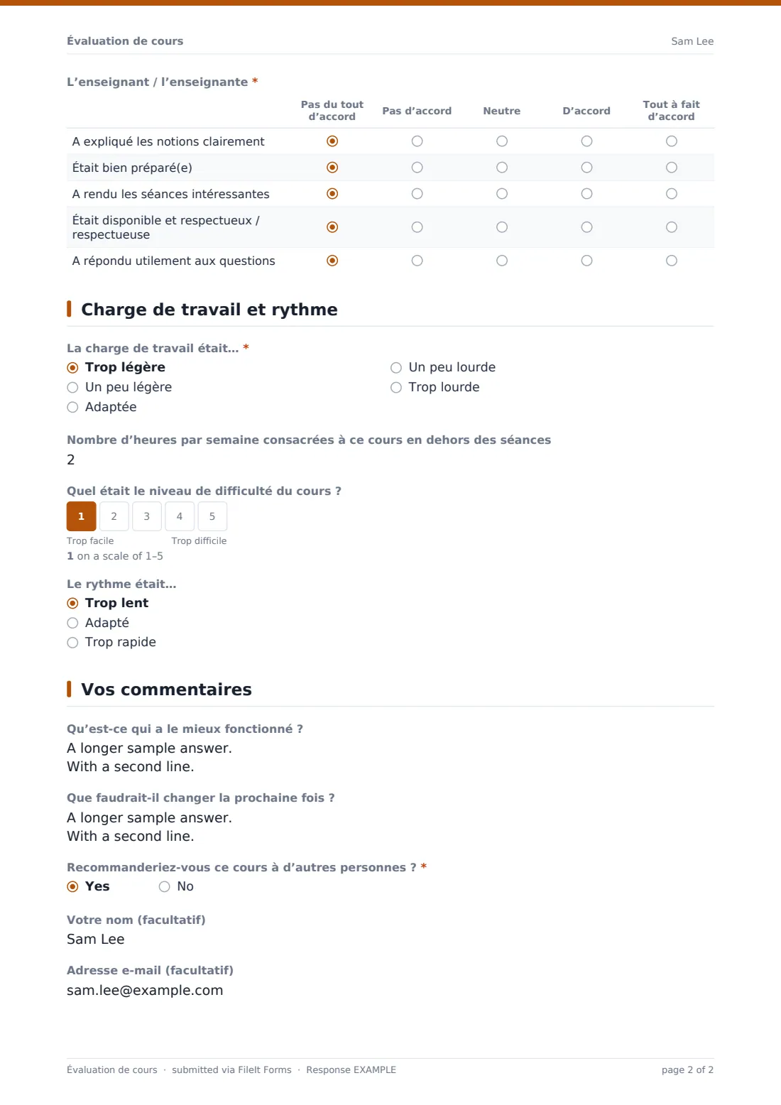 Évaluation de cours — exemple de réponse au format PDF, page 2 sur 2