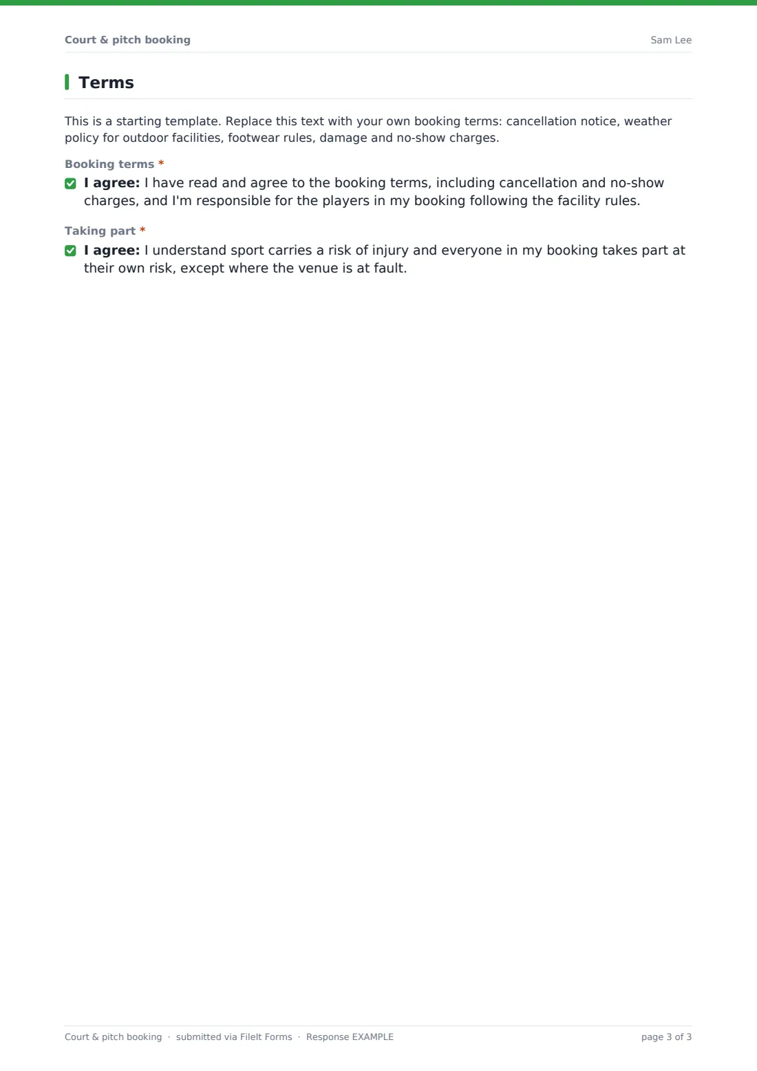 Court & pitch booking — example response PDF, page 3 of 3